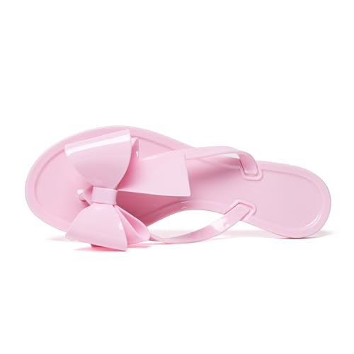 Image of Mtzyoa Women Flip-Flops Flat Sandals Jelly Bow Beach Flat Rivets Rain Cute Dressy Summer Sandals