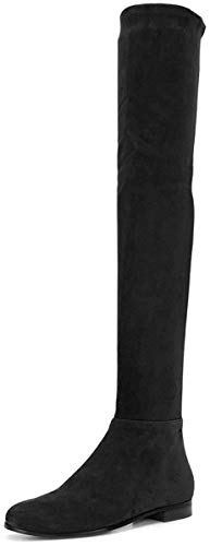 YDN Women's Suede Side Zipper Knee High Boots Over The Knee Low Heels Stretchy Boots