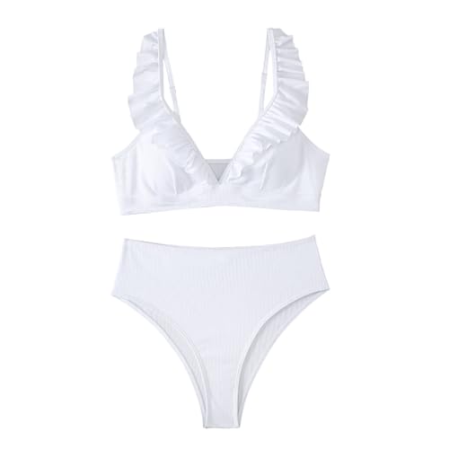 Bikini Brasileño Mujer Bikini Cintura Alta Mujer Traje de Baño de Piezas para Conjuntos Estampados Talle Trajes Baño con Talla Grande Braga Alta (White S)