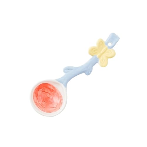 FAJNUZI2024 スープスプーン 2ピース かわいいセラミックスプーン 朝食スプーン デザートスプーン アイスクリームスプーン ライススプーン 女性、女の子、子供ディナースプーンに適しています(レッド)