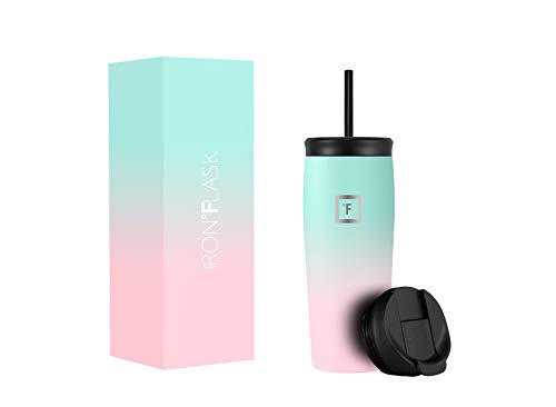 IRON °FLASK Vaso Nomad - 20 oz, 2 Tapas (Pajita/abatible), Botella de Acero Inoxidable aislada al vacío, Moderno de…