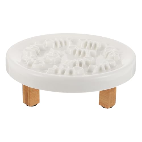DECHOUS Comedero Lento para Perros y Cachorros Cerámico Elevado con Soporte de Madera, Tazón Antipánico para Mascotas Pequeñas, Plato para Alimentación Lenta y Cuidado Digestivo