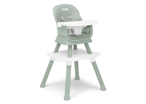 Jeep Milestone 6-in-1 High Chair by Delta Children - High Chair Converts to Stool, Booster Seat, Toddler Chair, Activity Table and Desk and Chair, Sage Green