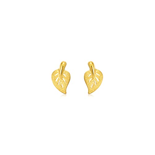 CHOW SANG SANG 999.9 24K Solid Gold Leaf Stud Earrings for Women 68725E4