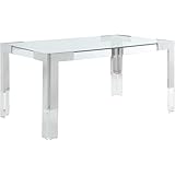 Meridian Furniture Casper Collection Modern | Contemporary Stainless Steel & Acrylic Glass Top Dining Table, 60' W x 36' D x 29.5' H, Chrome