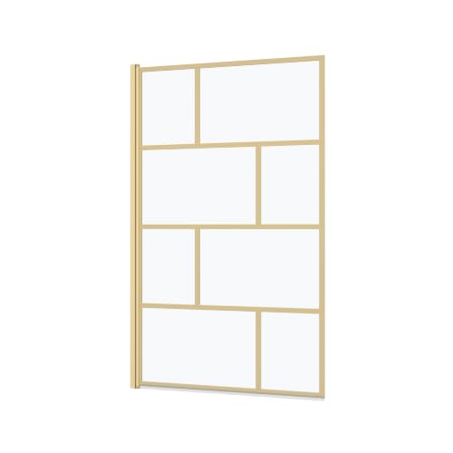 AURLANE Pare-Baignoire Rabattable 80x140cm Sérigraphie Type Briques - Or Doré Brossé - Goldy Blocks – vue 3