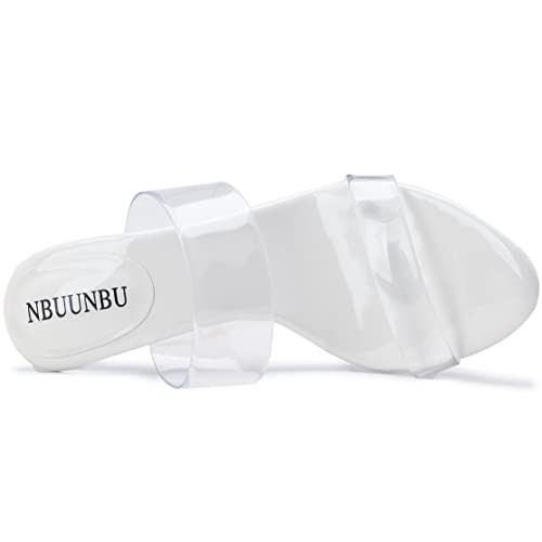 Image of NBUUNBU Clear Heels for Women Silver Black Heels Little Platform Sexy High Heels Sandals Stiletto Kitten Open Toe Dress Shoes Comfortable Double Transparent Strap Heeled Sandals Mule