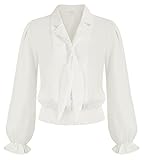 Damen Shirt Elegant Damen Bluse Business Langarm mit Krawatte Alltag Arbeit Oberteil Tops Elfenbeinweiß L
