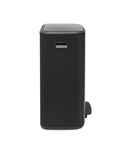 Brabantia Bo Step-On Pedal Trash Can - 16 Gal Inner Bucket (Matt Black) Waste/Recycling Garbage Can, Removable Compartment