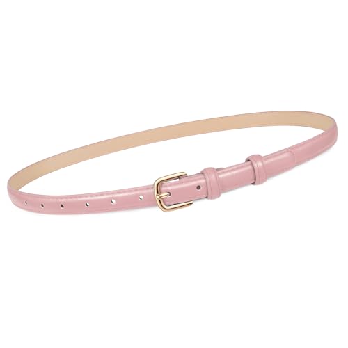 JASGOOD Women Skinny Faux Leather Belt Thin Waist Belt for Women Jeans Dress Fashion Ladies Belt with Gold Buckle Pink