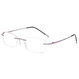 OnSaya Rahmenlose Lesebrille Lichtsperre Blau Computerhilfe Leser Männer Frauen Metall Licht Rechteck Rahmenlose Brille (Color : Purple, Size : 2.5x)