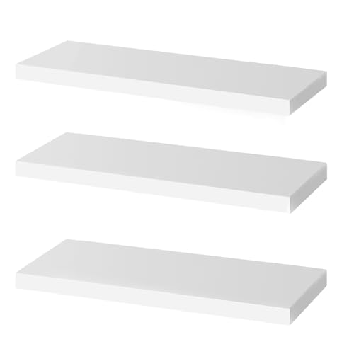 OUDIE Wandregal Weiß, 3er-Set Schweberegal, Moderne Weiss Wand Regal, Dekorative Wandregal, Verwendung für Wohnzimmer, Küche, Schlafzimmer, Büro, Flur und mehr