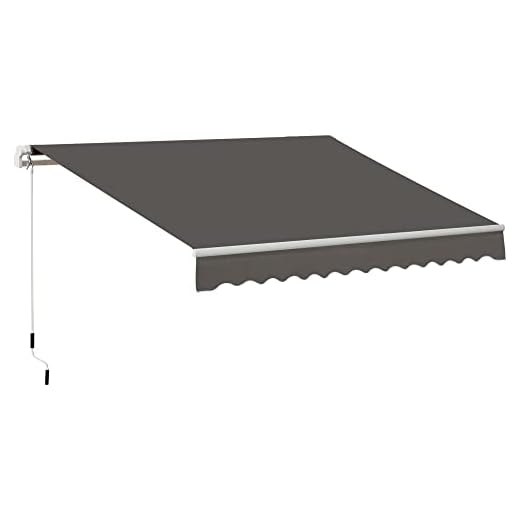 Outsunny 3 x 2m Manual Window Awning Canopy Garden Outdoor Shelter Patio Sun Shade UV Blocker Light Weight Aluminium Frame w/Hand Crank Grey