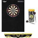 Viper Defender III Backboard & Sisal/Bristle Steel Tip Dartboard Bundle: Deluxe Set (League Dartboard, Defender III Backboard, Edge Throw Line, 21pc Jar of Darts)