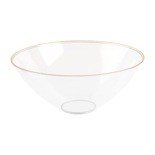 Plasticpro Disposable Organic Plastic Clear Bowls With Gold Rim Round Medium Serving Bowl 58 Ounce, Elegant For Party's, Snack, Or Salad Bowl, Clear With Gold Rim, Pack Of 6 #TOP7