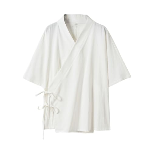 Manches trois quarts style chinois en coton et lin vêtement traditionnel zen pour homme