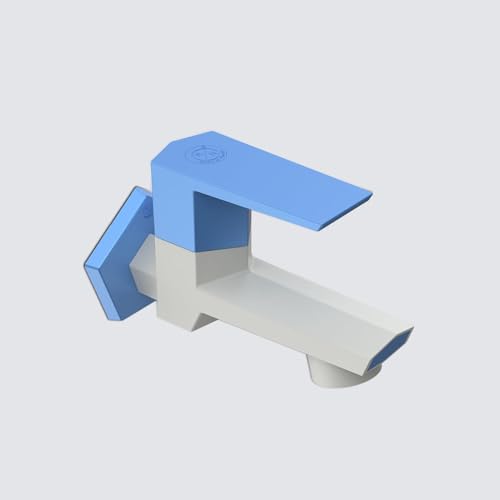Image of RN PTMT Bib Cock for Bathroom | 15mm Foam Flow Water Tap with Flange | Luxury G20 Series Faucet | High-Grade Engineering Polymer Tap (White Blue Dual, Pack of 1)