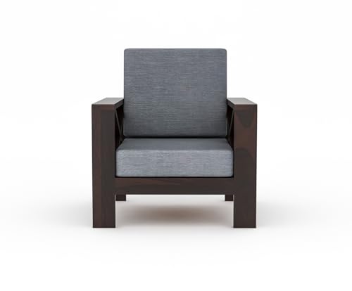Image of Sheesham Wooden 5 Seater Sofa for Living Room | Rosewood 5 Seater Cushion Sofa X-Legs | Solid Wood Sofa Set for Lounge (3+1+1,Walnut Finish)