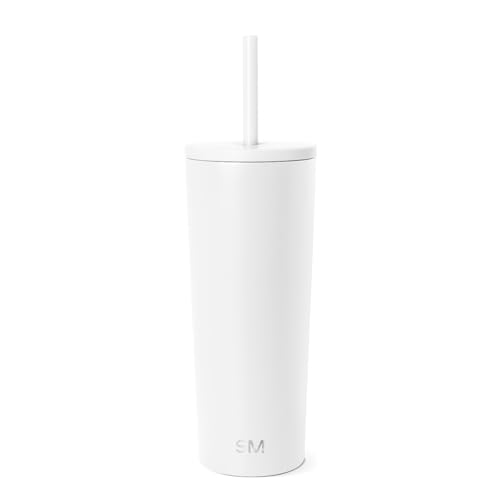 Simple Modern Thermobecher mit Strohhalm und Deckel | Trinkbecher mit Henkel Wiederverwendbare Edelstahl | Geschenke für Frauen und Männer | Classic | 710ml | Winter White