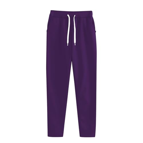 Womens Trousers High Waisted Stretch Solid Color Baggy Sweatpants Drawstring Elastic Waist Trousers with Pockets Slim Straight Tracksuit Bottoms Lightweight Joggers Soft Comfort Lounge Pants Purple