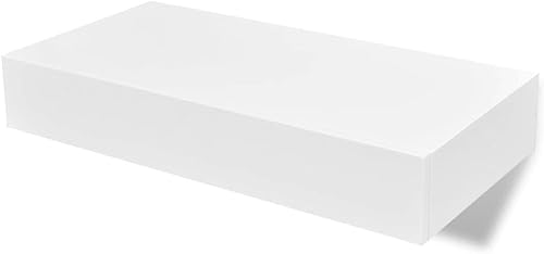 Miniatura 10 de GOLINPEILO Estante flotante de pared MDF blanco con 1 cajón para almacenamiento de librosDVD, estantes de pared para baño, sala de estar,