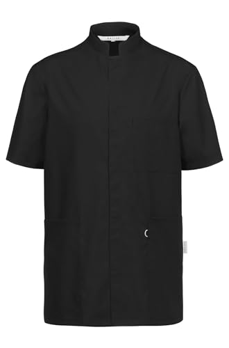 GREIFF Care 5006 Kasack Damen und Herren - Kurzarm mit Stehkragen - Brusttasche mit Stiftfach und 2 Seitentaschen inkl. Keyloop - Regular Fit - Ideal für Medizin und Pflege - Schwarz - S