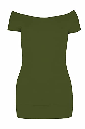 janisramone Camiseta de verano para mujer, con hombros descubiertos, de manga corta, elástica, ajuste delgado, estilo Bardot, para mujer Cover