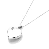 jewellerybox 9ct White Gold Heart Shape Locket with Diamond & Chain - Chain 20'