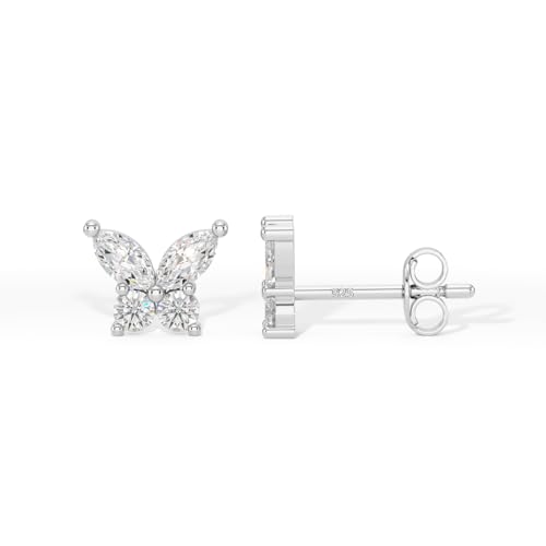 Heather Needham Silver 925 Sterling Silver Butterfly Stud Earrings with Marquise and Round Cubic Zirconia - Butterfly Earrings for Women - 8.5 x 7mm - Gift Boxed 149