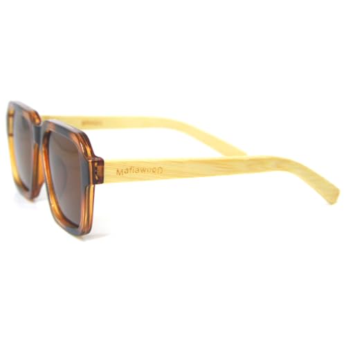 Square sunglasses with brown turtle acetate frames and bamboo temples, light and comfortable, with brown polarized lenses, Mondelo Napa Turtle MafiawooD3