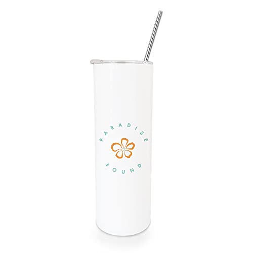 The Cotton & Canvas Co. Paradise Found Vacuum Insulated Stainless Steel Summer Tumbler with Metal Straw and Sliding Closure Lid, Insulated Travel Mug, Thermal Cup (20 Ounce)