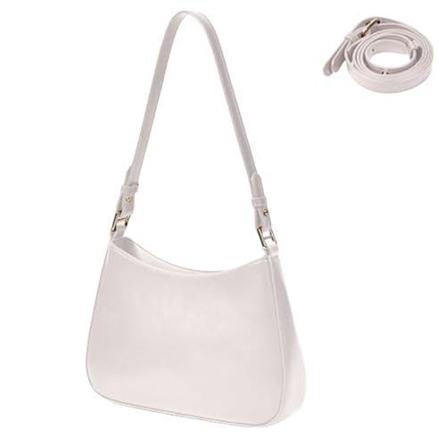 GWAWG Bolso de cuero para mujer, bolso bandolera Y2K para mujer con 2 correas ajustables, bolsos bandolera, bolsos de cuero, bolso de mano Hobo croissan, blanco, 25 x 16 x 6 cm