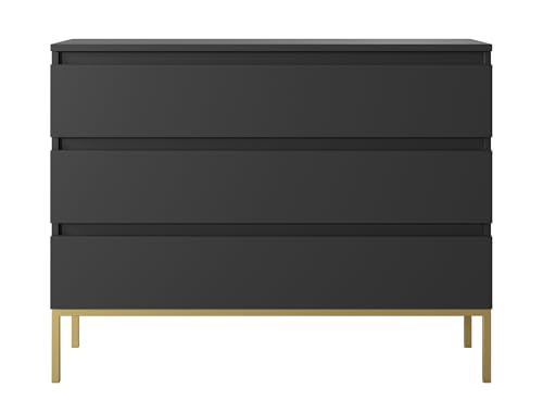 Bemmi - Cassettiera 1 mt. con 3 cassetti gambe dorate nere