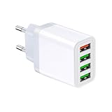 Pack de 2 cargadores USB con 4 puertos y carga rápida. Adaptador de corriente rápido 3.0, compatible con Huawei y Google. Ideal para recargar varios dispositivos simultáneamente.