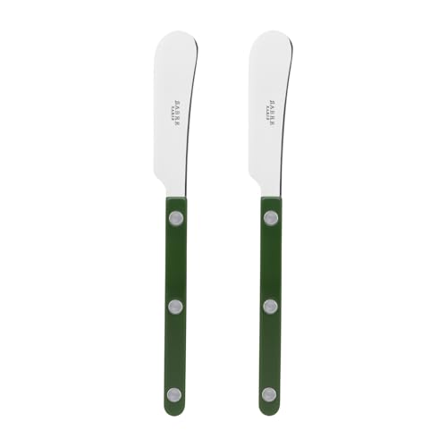 Sabre Paris - Set of 2 Spreader Knives 5.5 inches - Bistrot Collection - Perfect for Butter, Tapenades, Spreads - Stainless Steel & Nylon - Dishwasher Safe - Green - Brilliant Finish