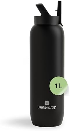 waterdrop® All Purpose Thermosflasche 1L – Trinkflasche mit Strohhalm – isolierte Edelstahl, 24h kalt - 6h heiß – auslaufsicher & bruchsicher – Thermobecher