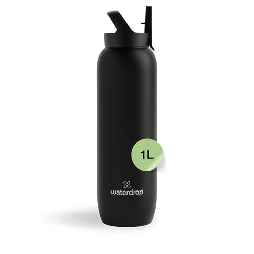 waterdrop® Botella Agua Acero Inoxidable 1L, Con Pajita, Termo Doble Pared: 24h Frio - 100% Hermética, Segura - Sin BPA: Para Niños. Botella Térmica Gimnasio, Water Bottle, Thermo, Cantimplora