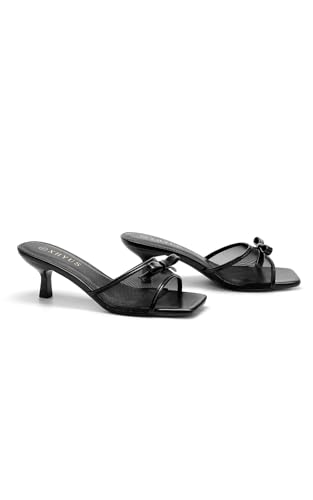 XHYUS Women's Slip On Square Toe 2.3inch Kitten Heel Wedding Mule Sandals - image 7