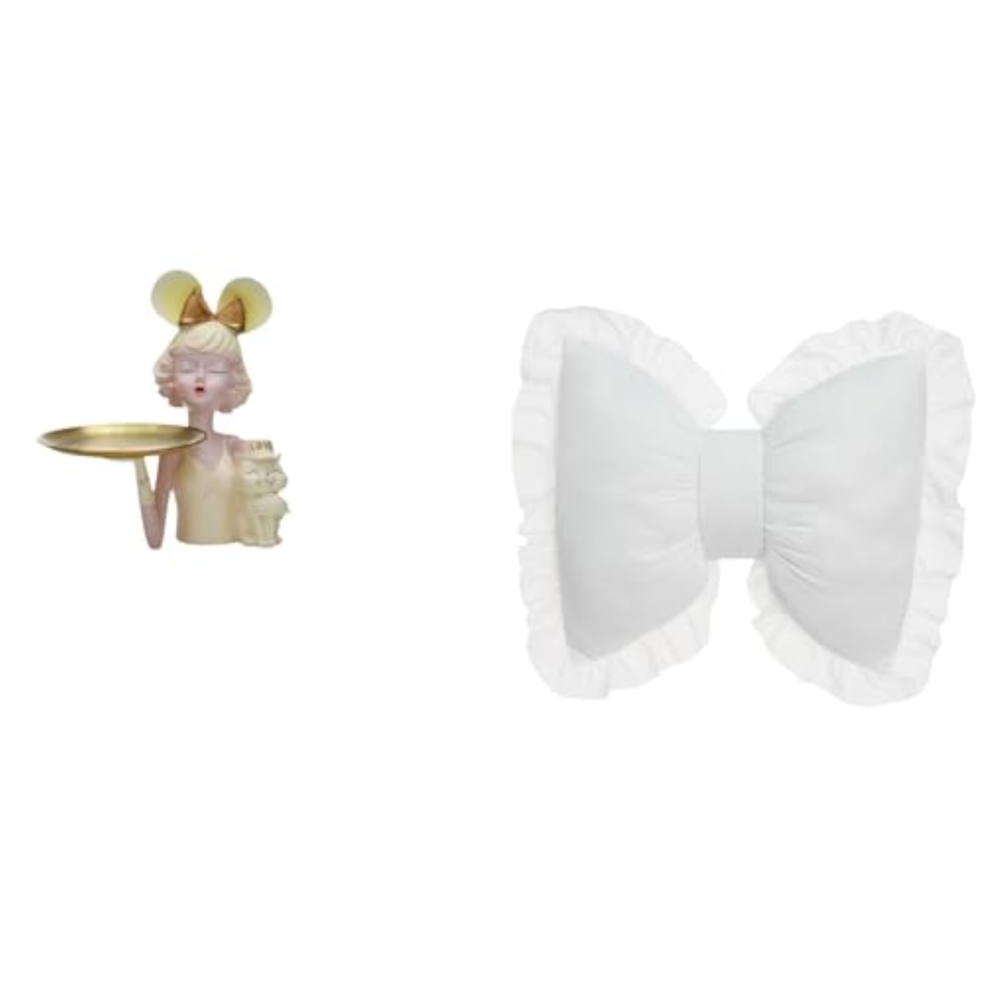 Modern Art Girl Statue with Key Storage Tray and Cute Bow Cushion