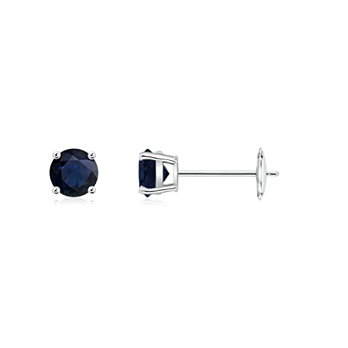 ANGARA Natural Blue Sapphire Solitaire Earrings for Women | Round Blue Sapphire Stud Earrings in 14K Solid Gold/Platinum | September Birthday, Anniversary, Gemstone Jewellery Gift