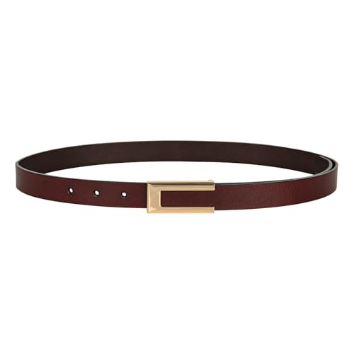 Image of Women's Fashion Classic Metal Buckle Leather Belt with Jeans Dress