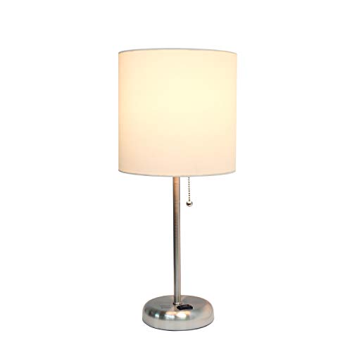 Limelights Lt2024-Wht Stick Charging Outlet And Fabric Table Lamp, Brushed Steel Base/White Shade #TOP3