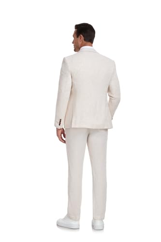 Men's 3-Piece Linen Suit Casual Slim Fit Vintage Suits Groomsmen Tuxedos Wedding Summer Beach Prom Blazer Pants Set2
