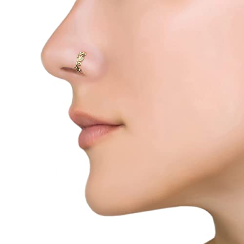 Nose Ring, Unique Indian Boho Tribal 14K Gold Plated Silver Nose Hoop Piercing Earring, Small Nose Ring Hoop, fits Tragus, Earlobes, Helix, Septum, 20g, Piercing Jewelry Handmade By Umanative Design