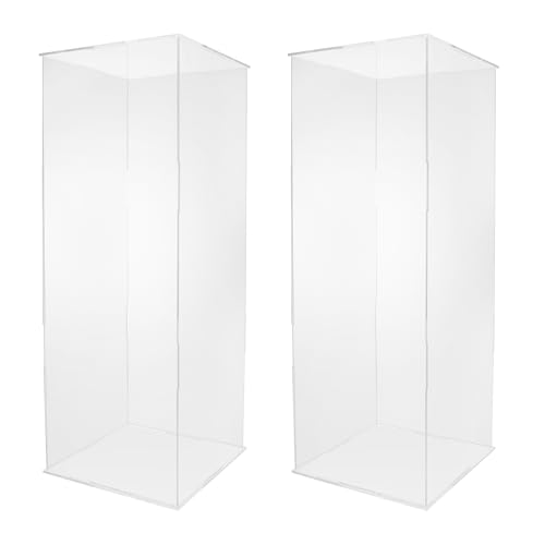 PERFERATE 2Pcs Acrylic Display Cube Pedestal Tall Display Box Clear Stand Transparent Art Sculpture Flower Stand for Centerpieces Wedding Decorations, Birthdays Parties (30×30×80cm)