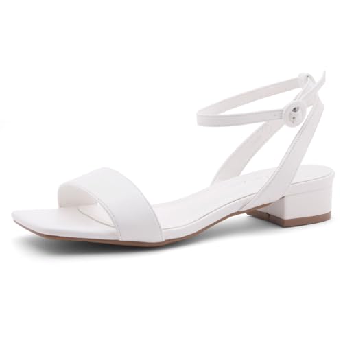 Image of Shoe Land Low Heels for Women 1 Inch Chunky Block Heeled Sandals Square Open Toe Strappy Ankle Strap Dressy Sandals for Wedding Prom Party Office