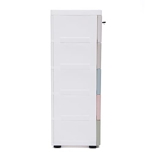 Woqlibe Plastic Dresser 5 Drawers,Plastic Drawers Dresser 5 Drawers Storage Cart Organizer With Wheels,Storage Cabinet Drawers Organizer For Clothes/Toys Bedroom Playroom,1 Locker,Colorful #TOP7