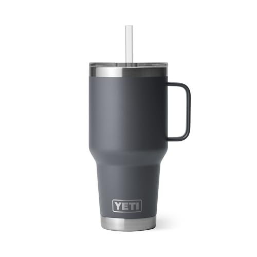 Image of YETI Rambler 35 oz Tumbler with Handle and Straw Lid, Travel Mug Water Tumbler, Vacuum Insulated Cup with Handle, Stainless Steel, Charcoal