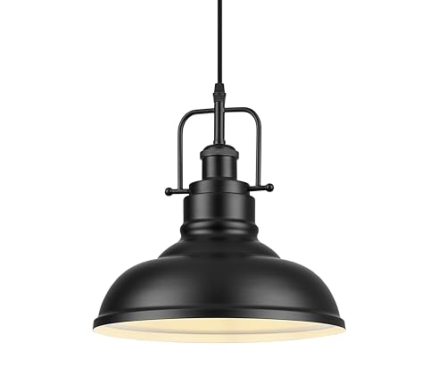 Emliviar Farmhouse Pendant Light, 1-Light Industrial Hanging Light Fixture 11-inch, Black Finish, YE262-M1L BK