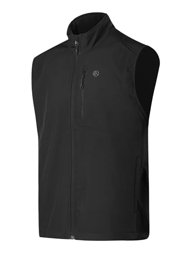 Image of Men's Windproof Vest Lightweight Casual Fleece-lined Softshell Sleeveless Jacket for Travel Hiking Running Golf